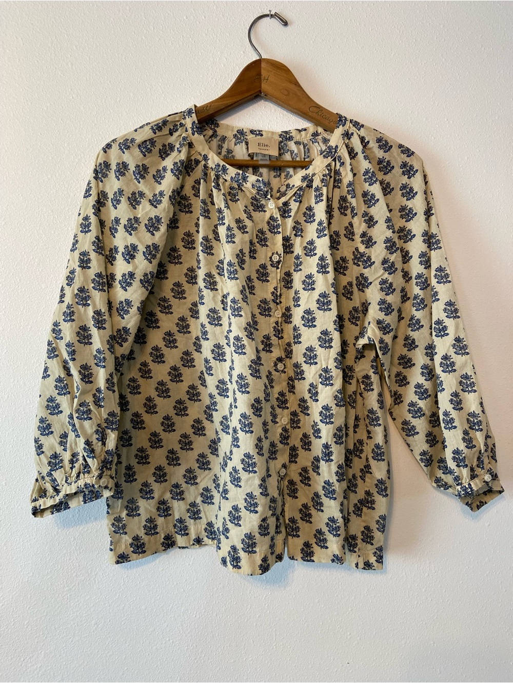 Elie Tahari Cotton Button-Front Peasant Blouse